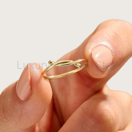 14k Solid Gold Diamond Knot Ring for Women | Tiny Diamond Love Knot Band | Infinity - image 2