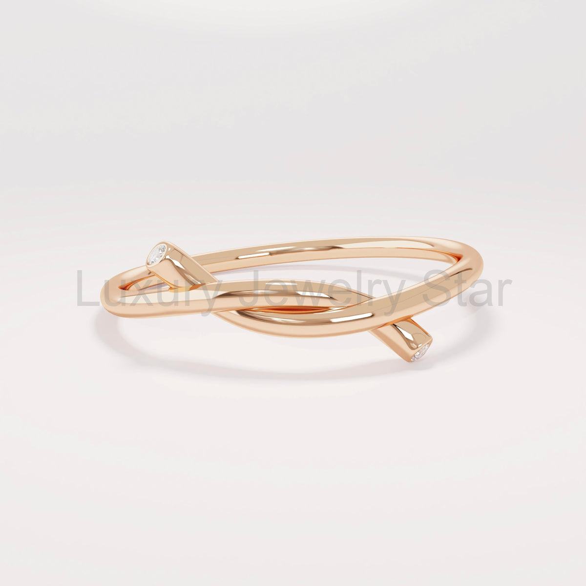 14k Solid Gold Diamond Knot Ring for Women | Tiny Diamond Love Knot Band | Infinity - image 3