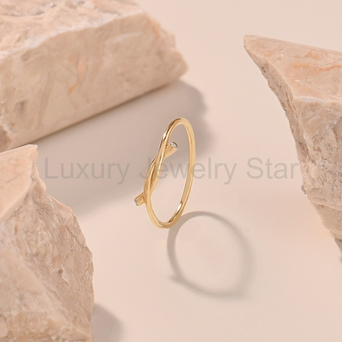 14k Solid Gold Diamond Knot Ring for Women | Tiny Diamond Love Knot Band | Infinity - image 7