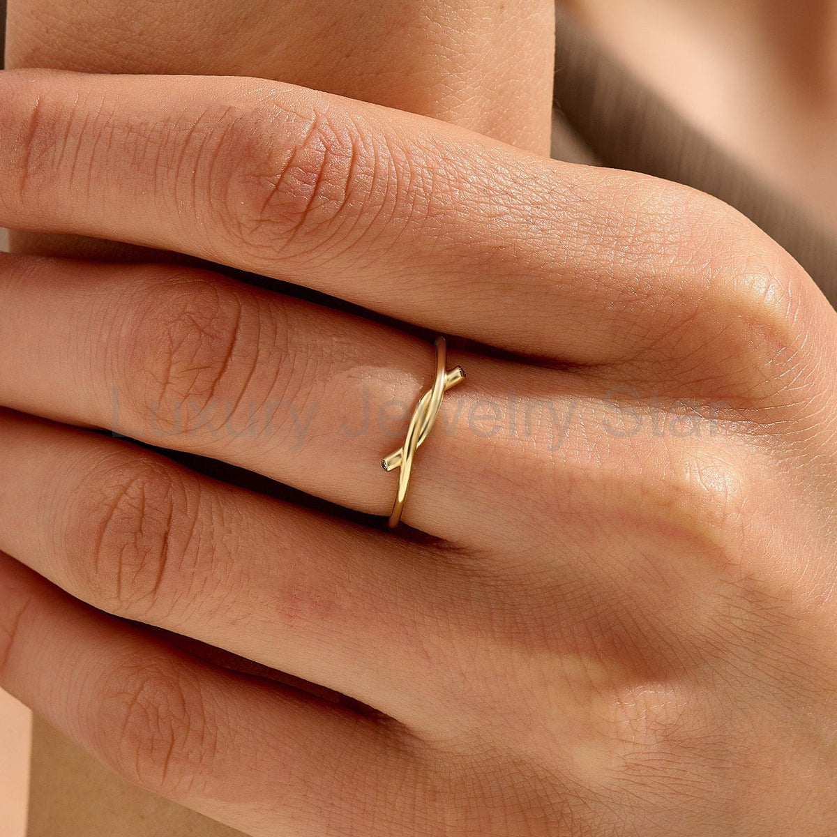14k Solid Gold Diamond Knot Ring for Women | Tiny Diamond Love Knot Band | Infinity - image 8