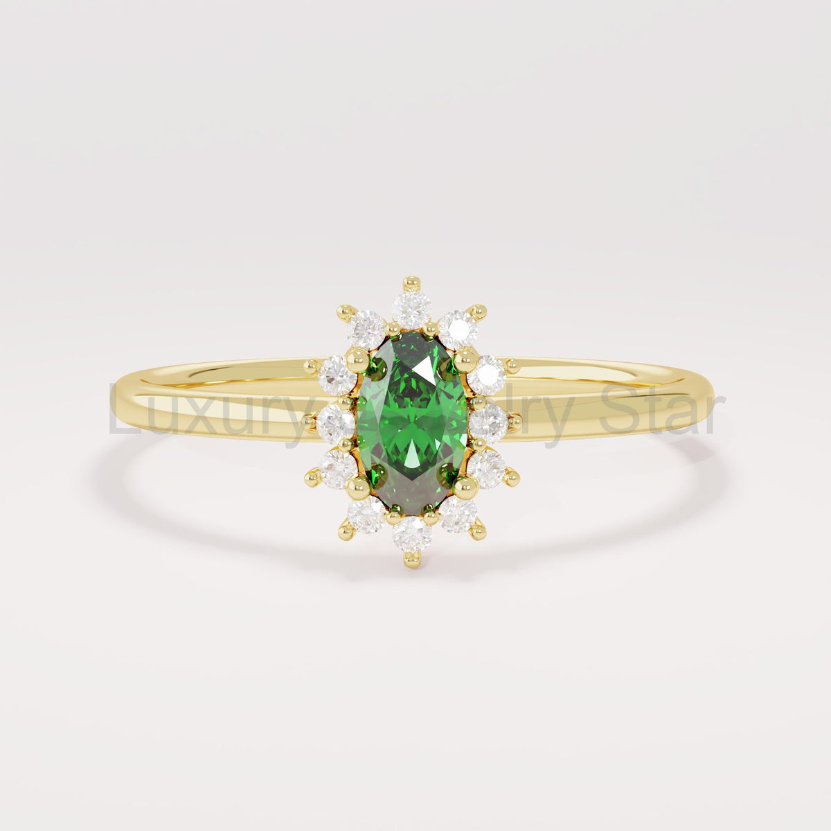 Minimalist Emerald Promise Ring – 14k Solid Gold | Dainty Flower Halo Solitaire | May - image 2