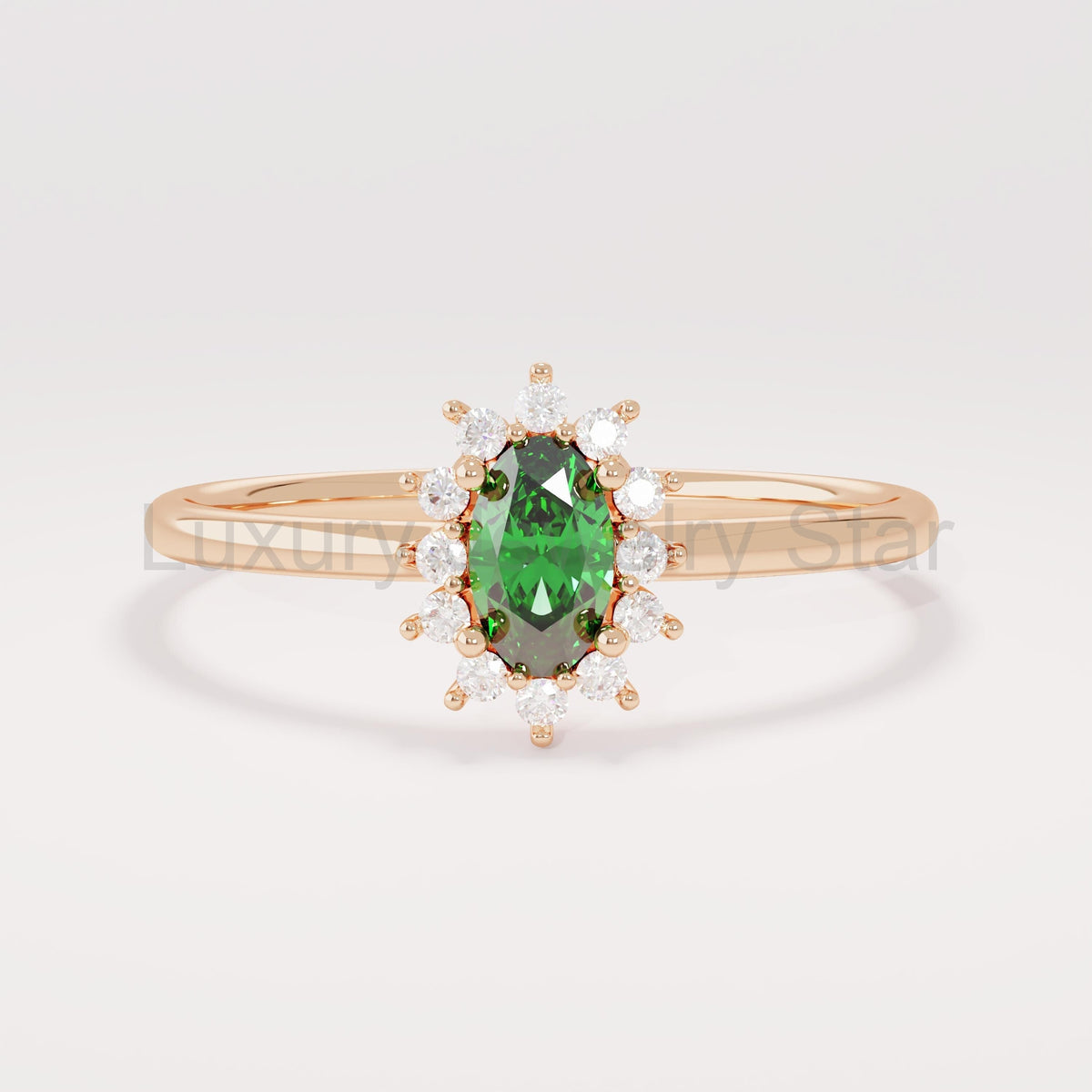Minimalist Emerald Promise Ring – 14k Solid Gold | Dainty Flower Halo Solitaire | May - image 3