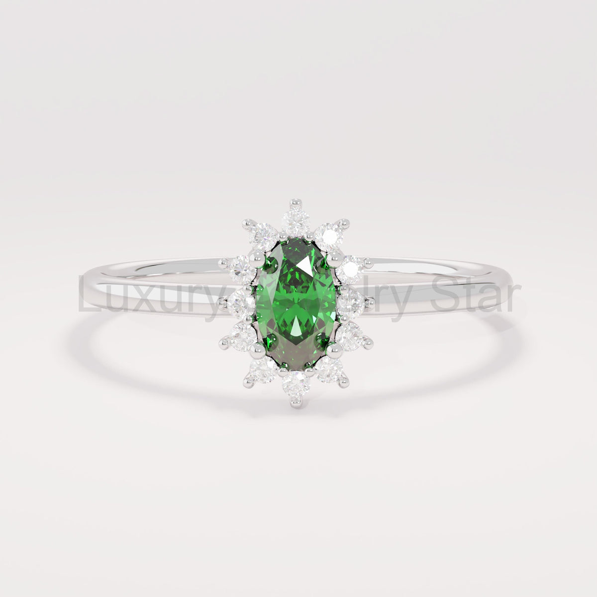Minimalist Emerald Promise Ring – 14k Solid Gold | Dainty Flower Halo Solitaire | May - image 4