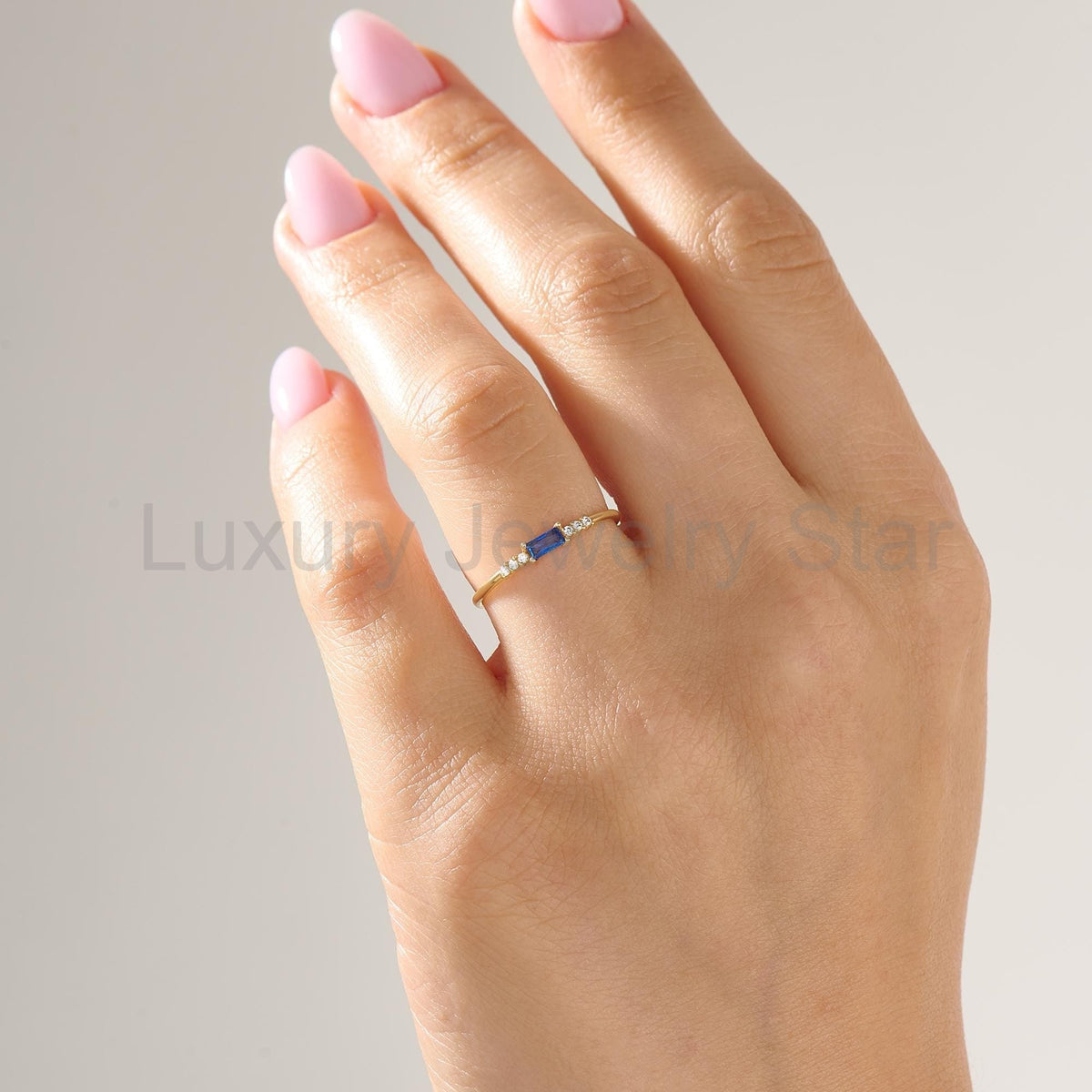 Dainty Blue Baguette Sapphire Ring – 14k Solid Gold | Minimalist Engagement Piece - image 4