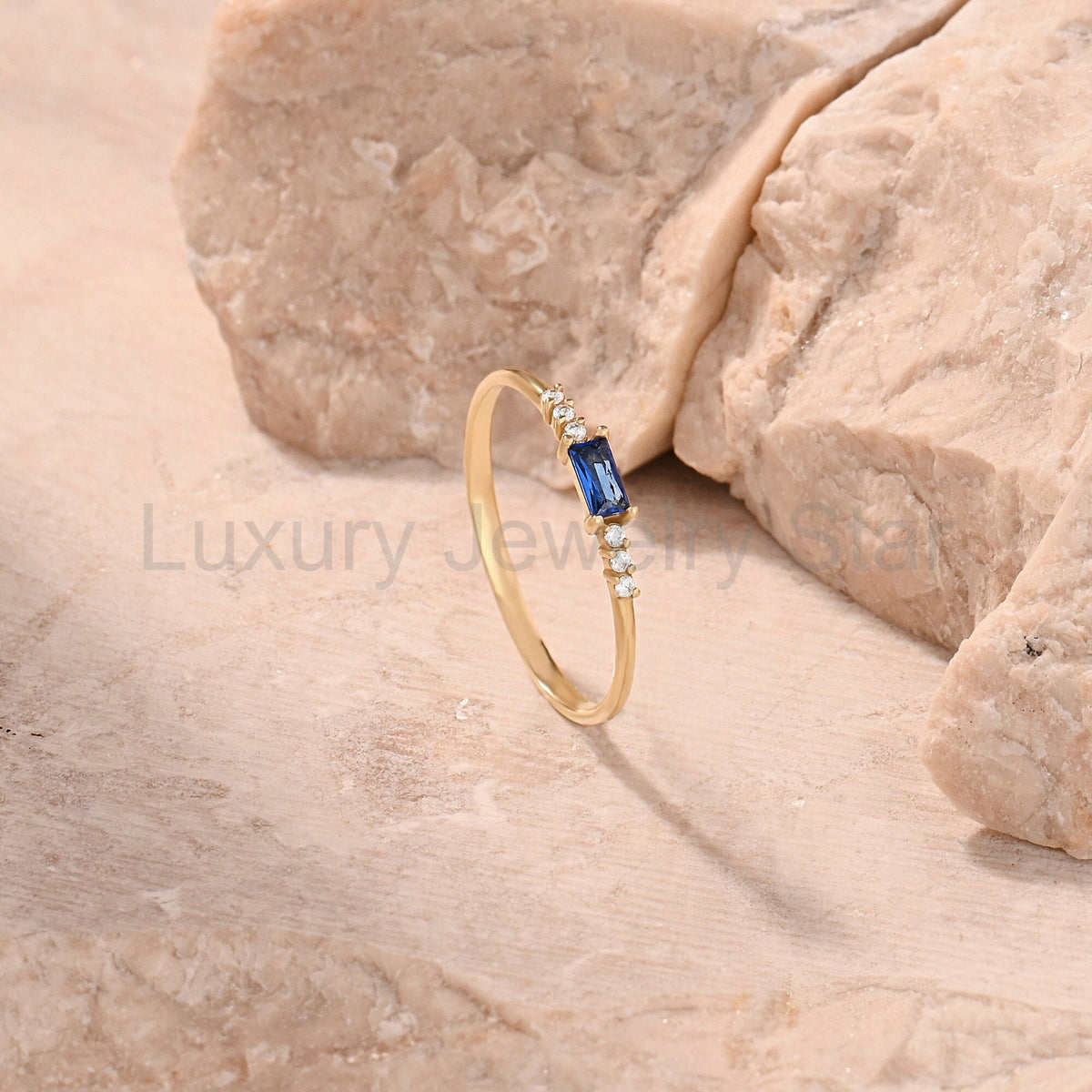 Dainty Blue Baguette Sapphire Ring – 14k Solid Gold | Minimalist Engagement Piece - image 7