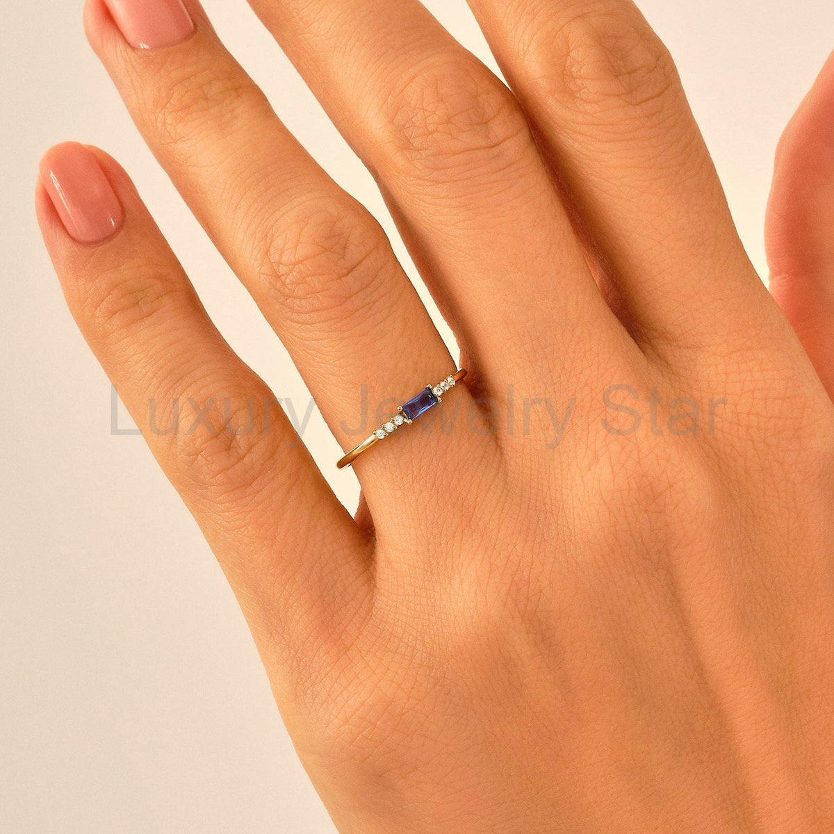 Dainty Blue Baguette Sapphire Ring – 14k Solid Gold | Minimalist Engagement Piece - image 8