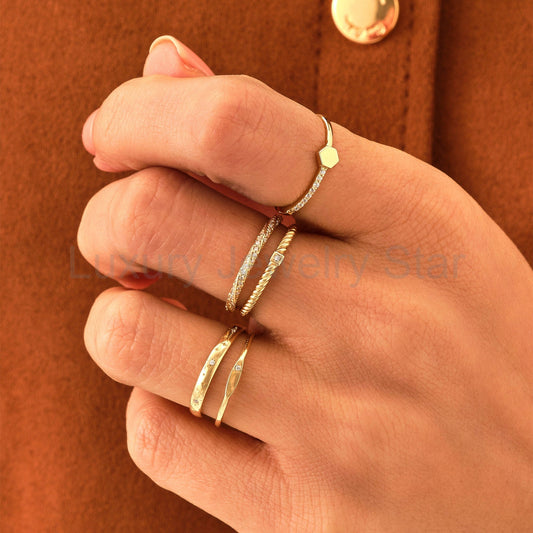 14k Solid Gold Diamond Star Pave Band | Minimalist Celestial Wedding Band | Womens Starbust Eternity