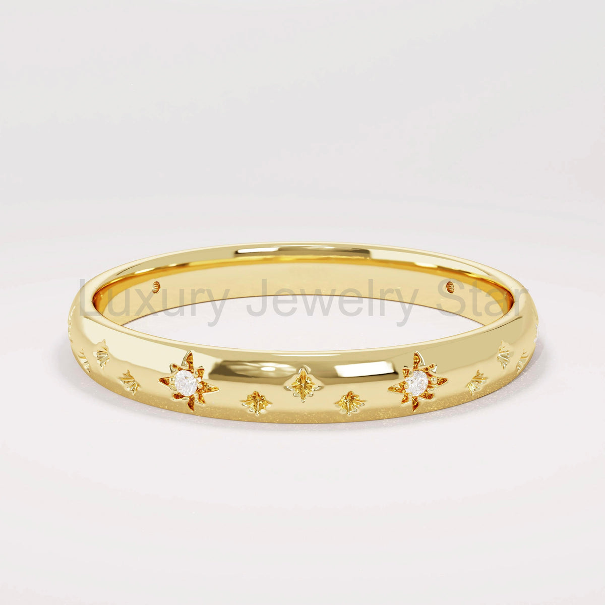14k Solid Gold Diamond Star Pave Band | Minimalist Celestial Wedding Band | Womens - image 2