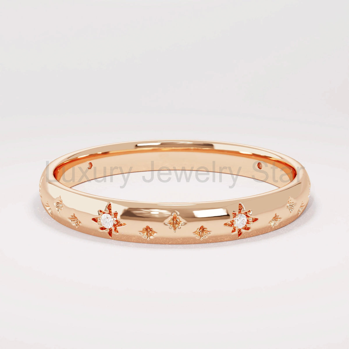 14k Solid Gold Diamond Star Pave Band | Minimalist Celestial Wedding Band | Womens - image 4