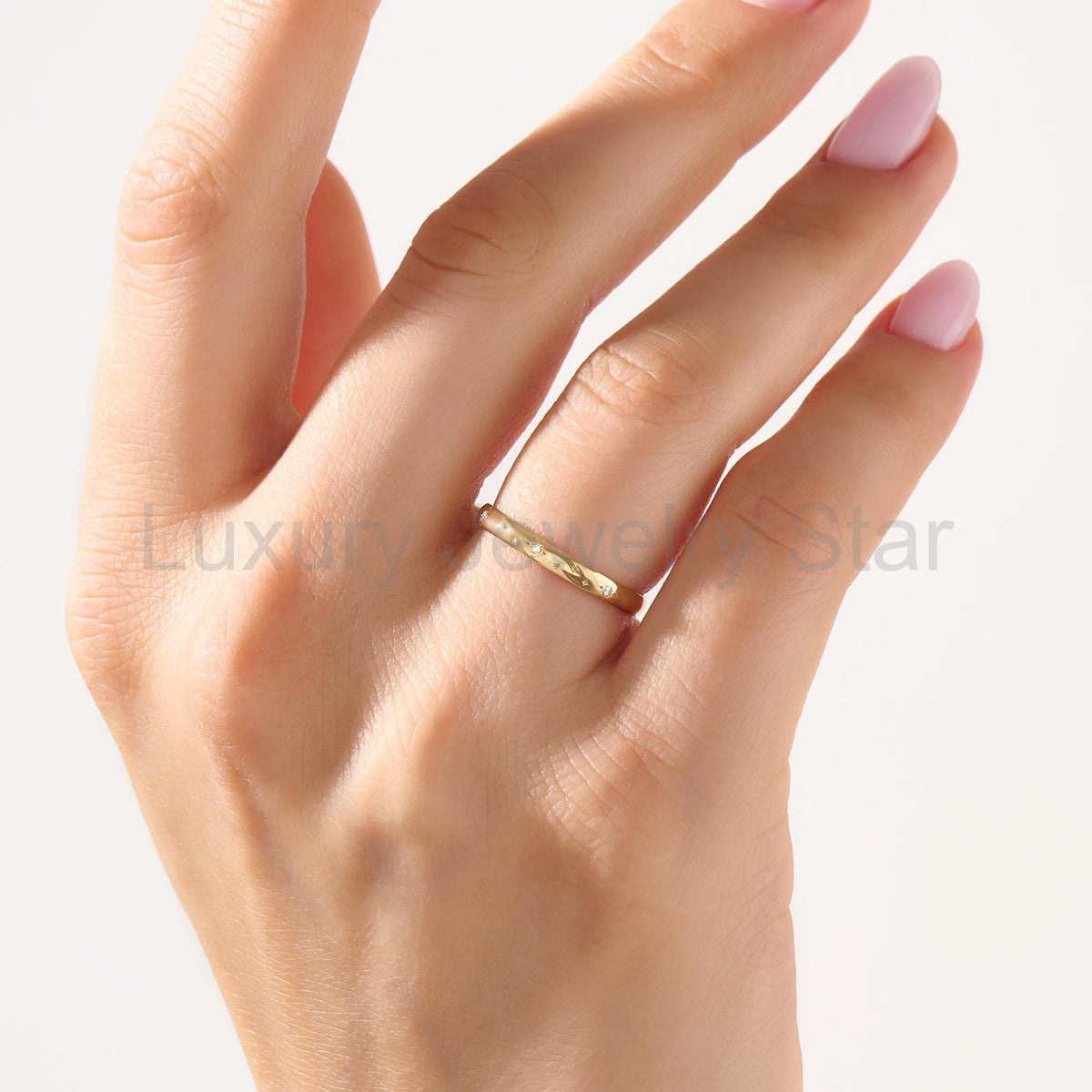 14k Solid Gold Diamond Star Pave Band | Minimalist Celestial Wedding Band | Womens - image 5