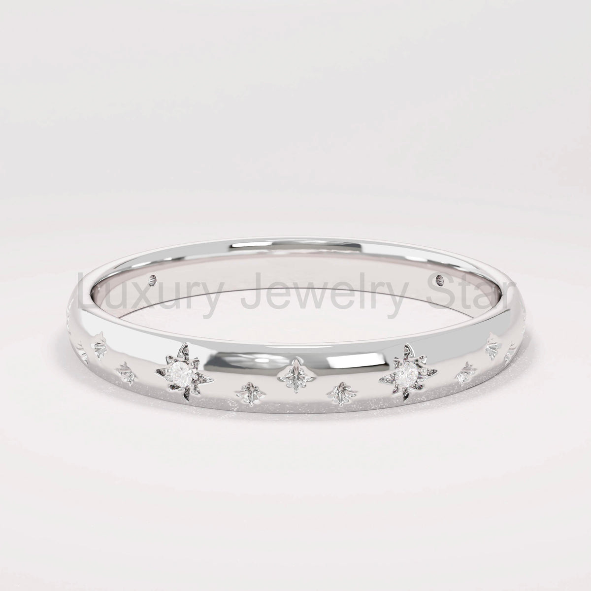 14k Solid Gold Diamond Star Pave Band | Minimalist Celestial Wedding Band | Womens - image 6