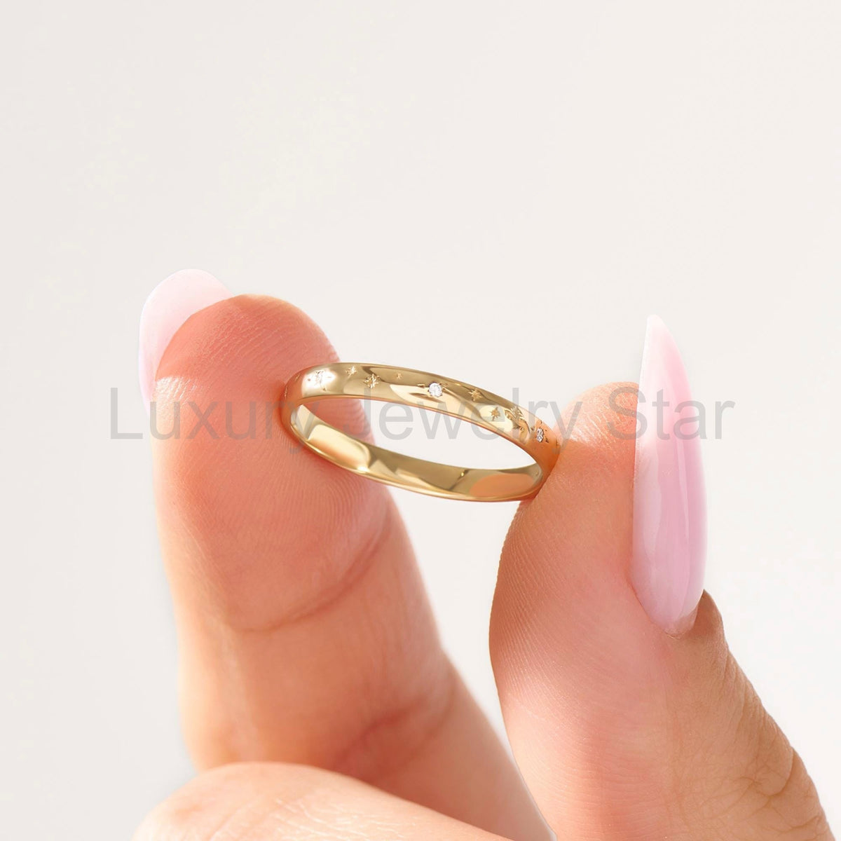 14k Solid Gold Diamond Star Pave Band | Minimalist Celestial Wedding Band | Womens - image 8