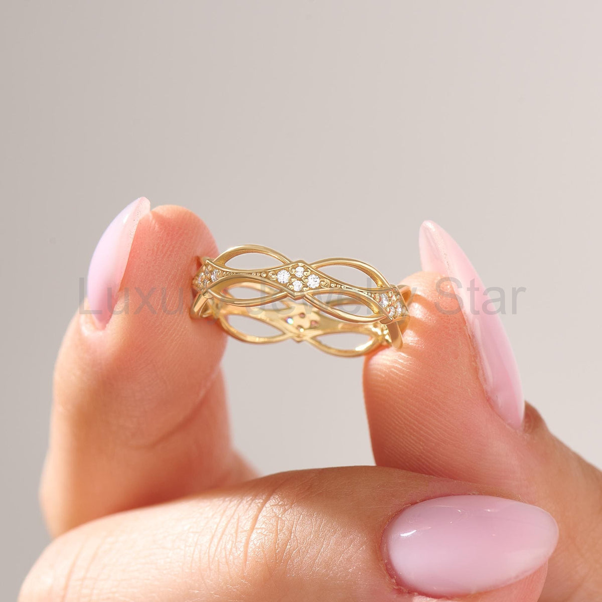 14k Gold Dainty Celtic Ring | Diamond Irish Knot Wedding Band | Vintage Viking-Inspired Stackable