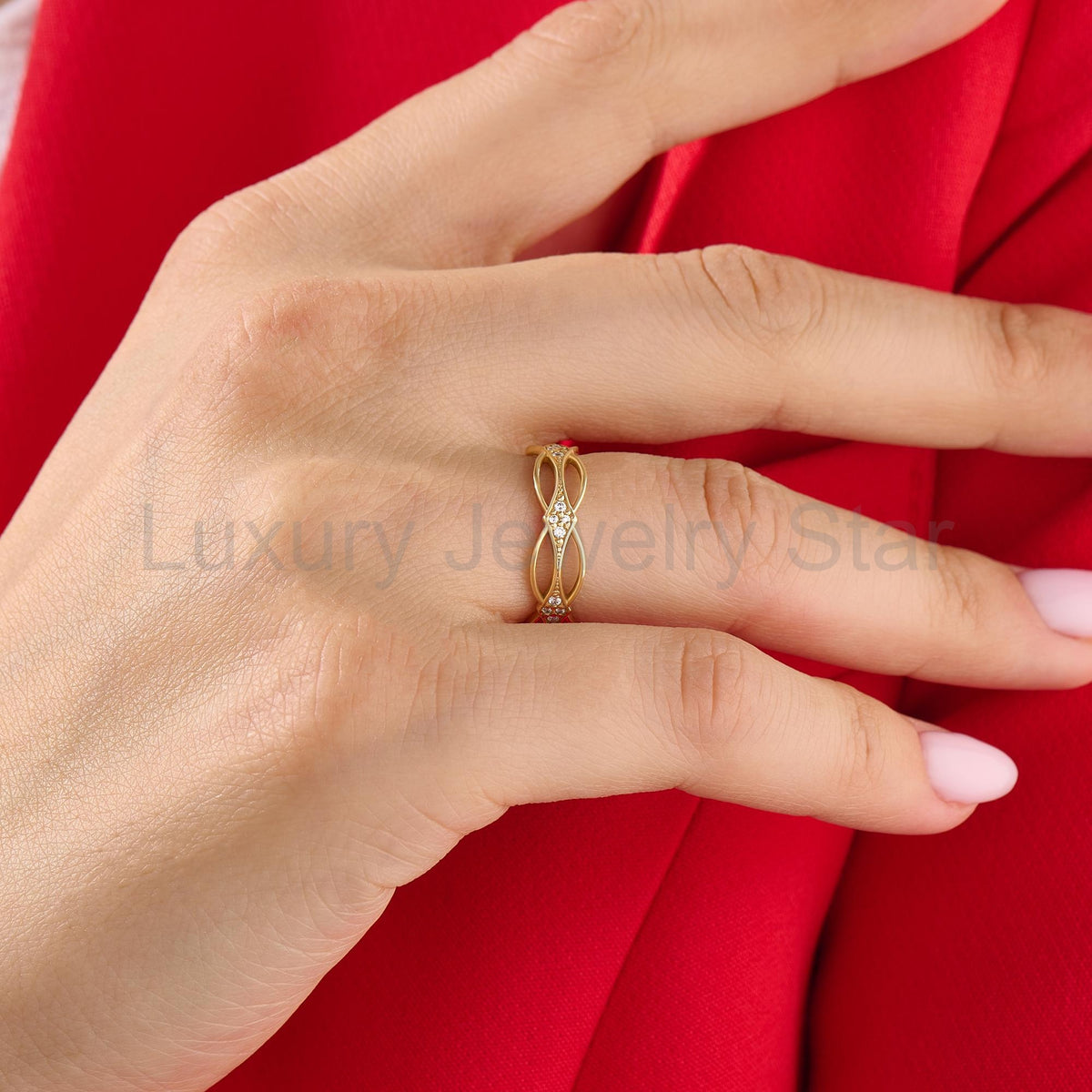 14k Gold Dainty Celtic Ring | Diamond Irish Knot Wedding Band | Vintage Viking-Inspired - image 2