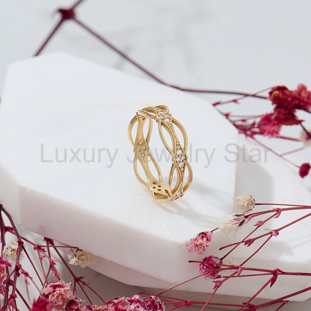 14k Gold Dainty Celtic Ring | Diamond Irish Knot Wedding Band | Vintage Viking-Inspired - image 5