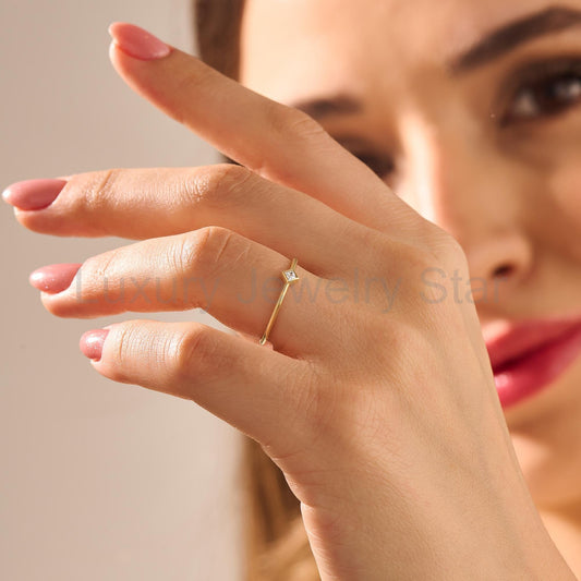 14k Gold Tiny Diamond Solitaire Ring | Minimal Princess-Cut Promise Ring | Basic - image 2