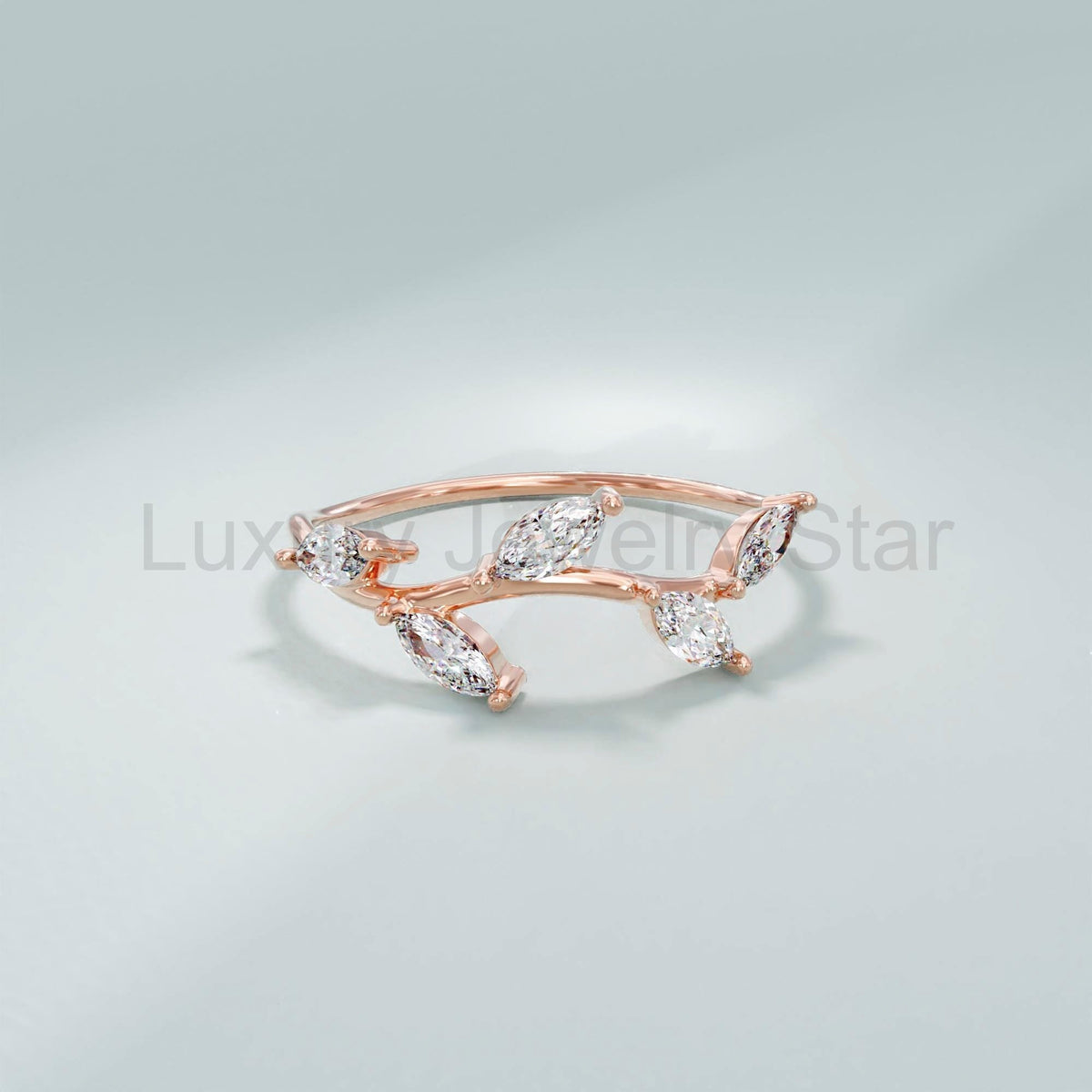 Marquise Diamond Leaf Ring – 14k Solid Gold Vine Floral Band | Nature-Inspired Stackable - image 3