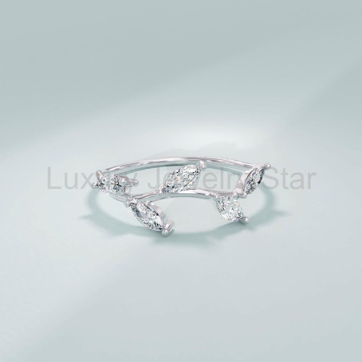 Marquise Diamond Leaf Ring – 14k Solid Gold Vine Floral Band | Nature-Inspired Stackable - image 4