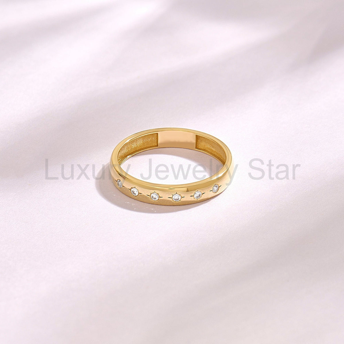 Diamond Star 14k Solid Gold Band – Flush-Set Wedding Ring | Womens Marriage & Anniversary - image 3