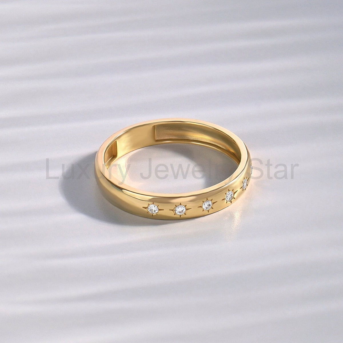 Diamond Star 14k Solid Gold Band – Flush-Set Wedding Ring | Womens Marriage & Anniversary - image 5