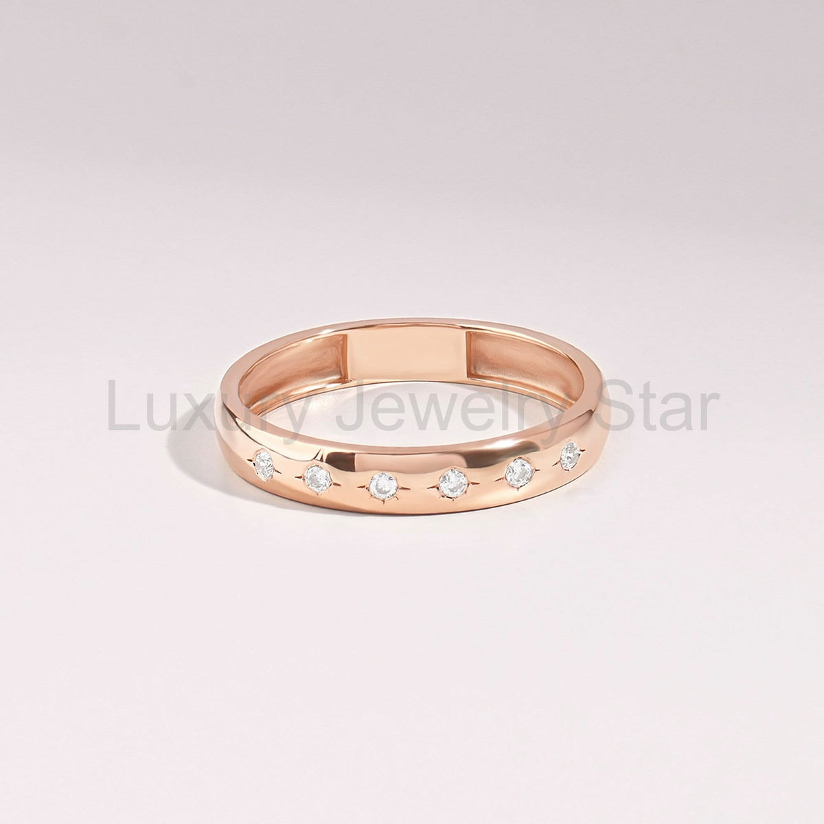 Diamond Star 14k Solid Gold Band – Flush-Set Wedding Ring | Womens Marriage & Anniversary - image 6