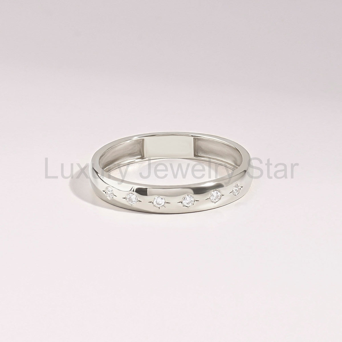 Diamond Star 14k Solid Gold Band – Flush-Set Wedding Ring | Womens Marriage & Anniversary - image 7