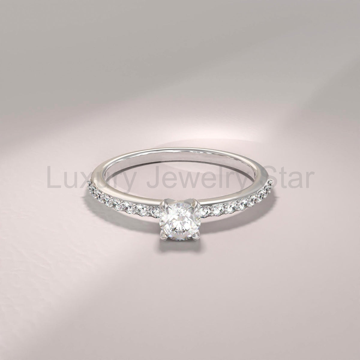 14k Solid Gold Diamond Engagement Ring | 0.3ctw Minimalist Solitaire Half Eternity Band - image 4
