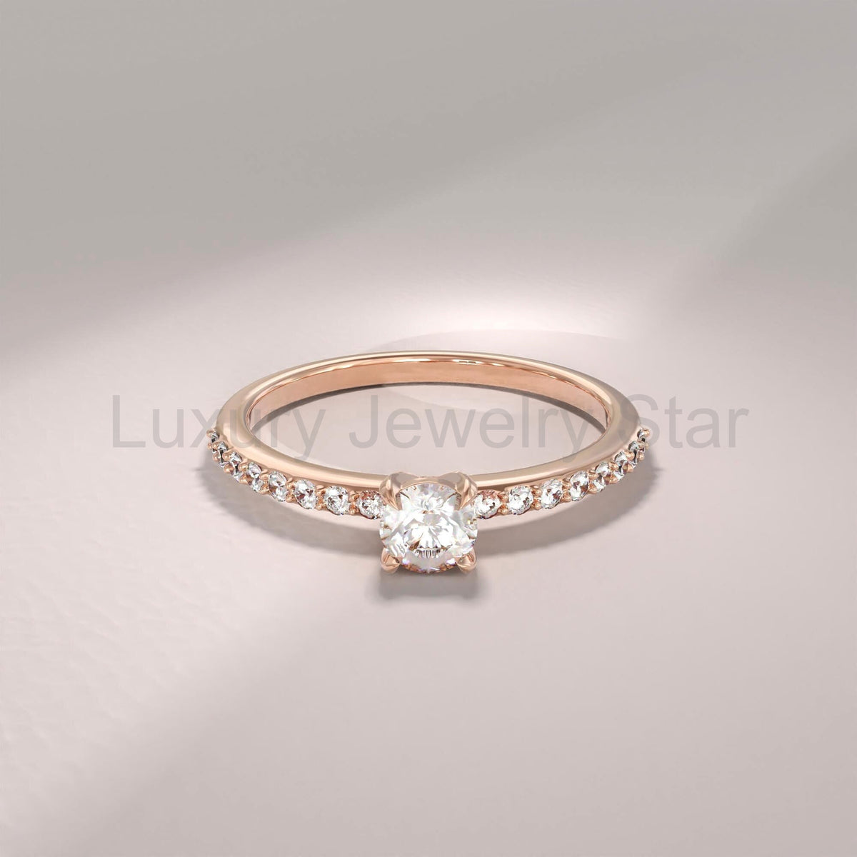 14k Solid Gold Diamond Engagement Ring | 0.3ctw Minimalist Solitaire Half Eternity Band - image 5