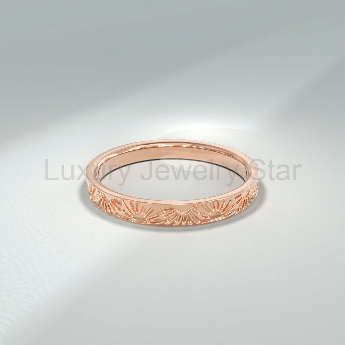 14k Solid Gold Sun Wedding Band | Comfort Fit Celestial Ring | Minimalist Matching Couples - image 4