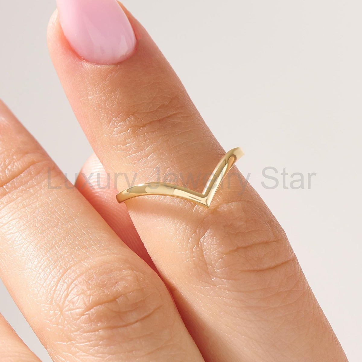 14k Gold Wishbone Chevron Ring – Curved Wedding Band | Stackable Thin Contour Ring for - image 3