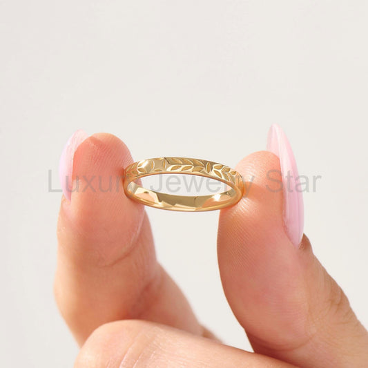 14k Solid Gold Leaf Wedding Band | Handmade Floral Ring | Minimalist Nature-Inspired