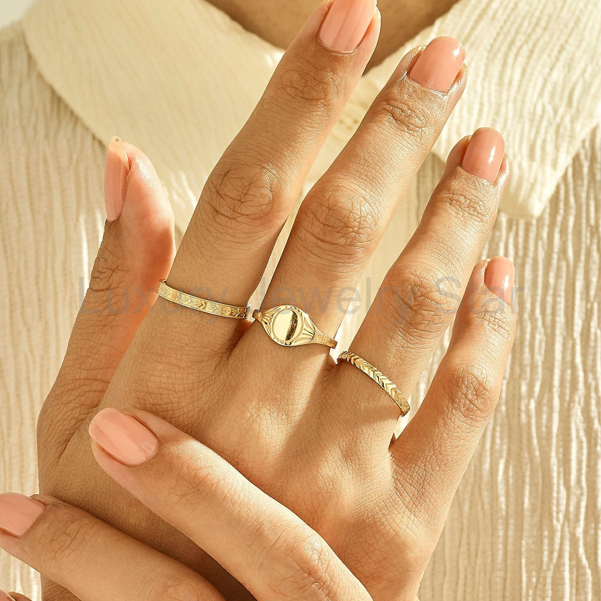 Custom Engraved 14k Solid Gold Signet Ring – Antique Vintage Pinky Ring for Women - image 10