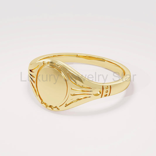 Custom Engraved 14k Solid Gold Signet Ring – Antique Vintage Pinky Ring for Women - image 2