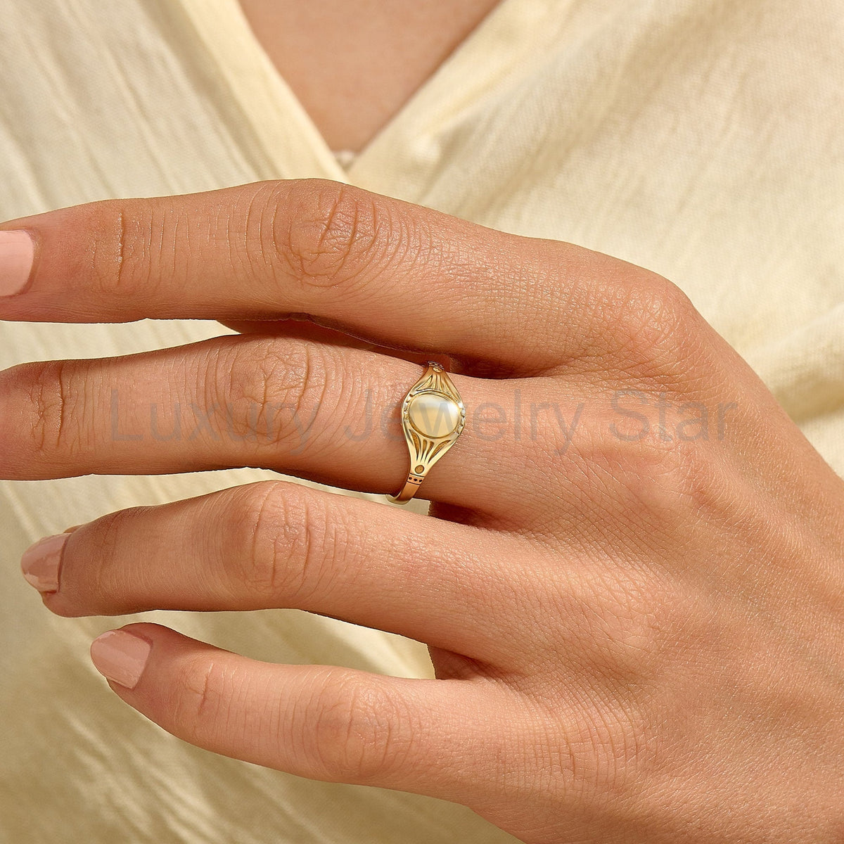 Custom Engraved 14k Solid Gold Signet Ring – Antique Vintage Pinky Ring for Women - image 6