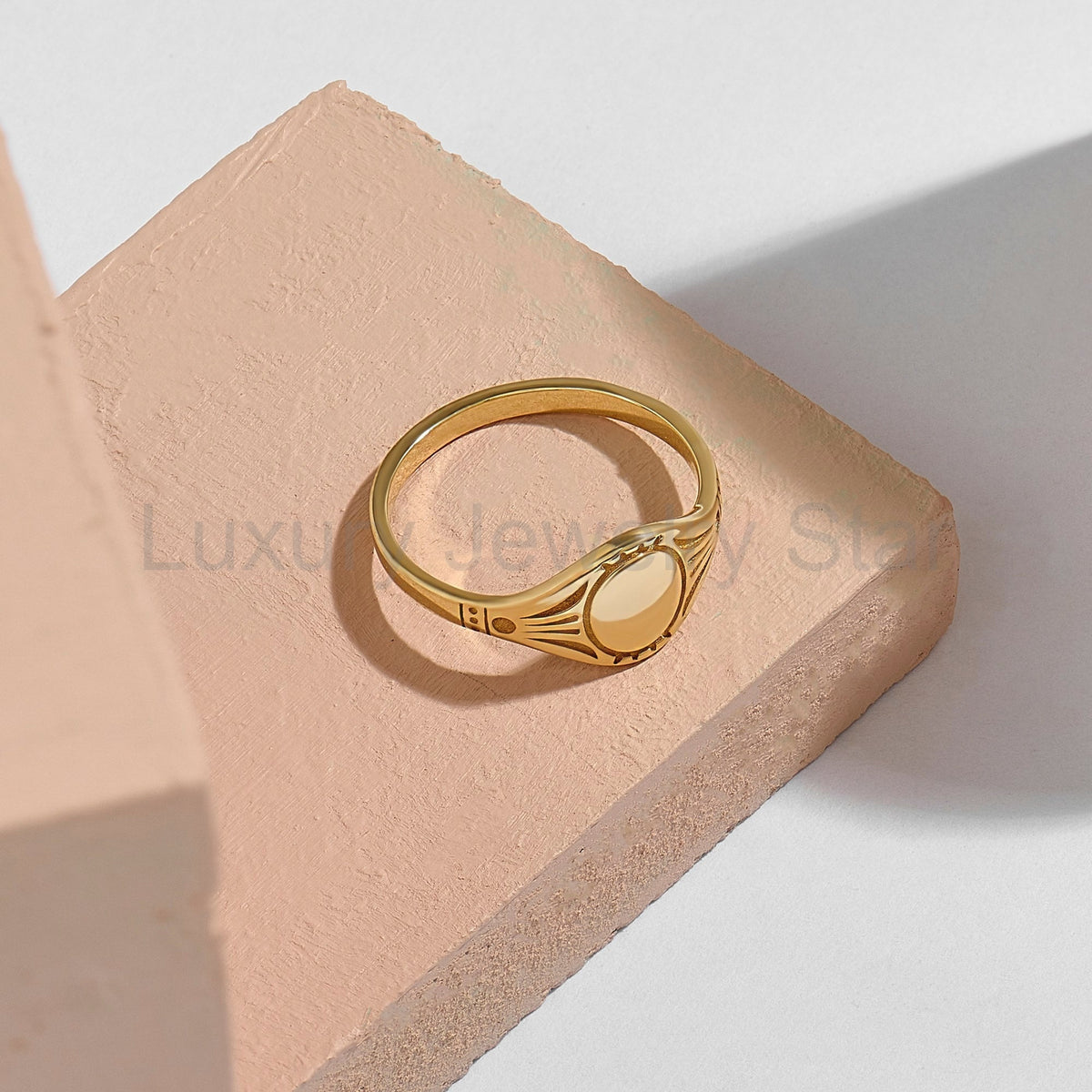 Custom Engraved 14k Solid Gold Signet Ring – Antique Vintage Pinky Ring for Women - image 7