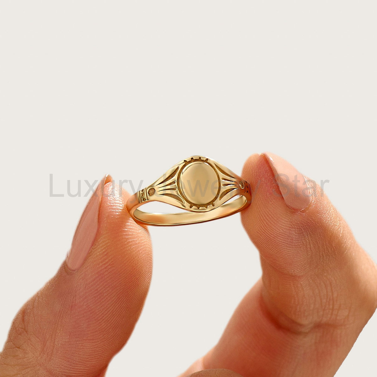 Custom Engraved 14k Solid Gold Signet Ring – Antique Vintage Pinky Ring for Women - image 8