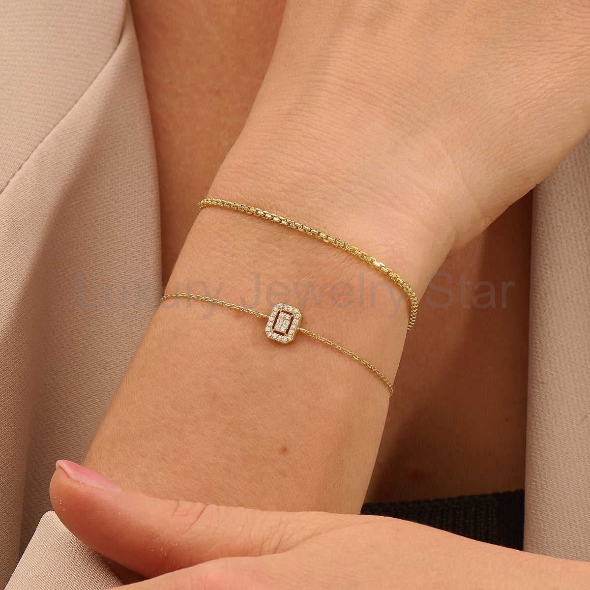 14k Solid Gold Box Chain Bracelet | Unisex Real Gold Layering Jewelry | Stackable Gift - image 10