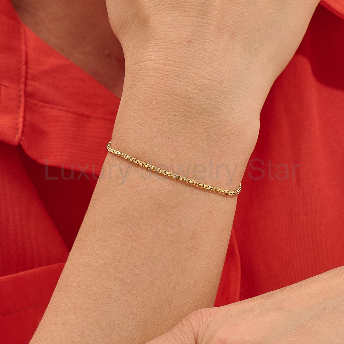 14k Solid Gold Box Chain Bracelet | Unisex Real Gold Layering Jewelry | Stackable Gift for - image 4