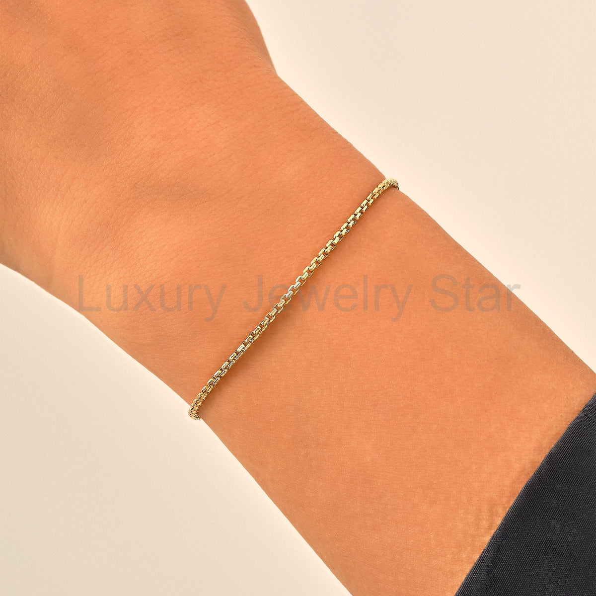 14k Solid Gold Box Chain Bracelet | Unisex Real Gold Layering Jewelry | Stackable Gift for - image 5