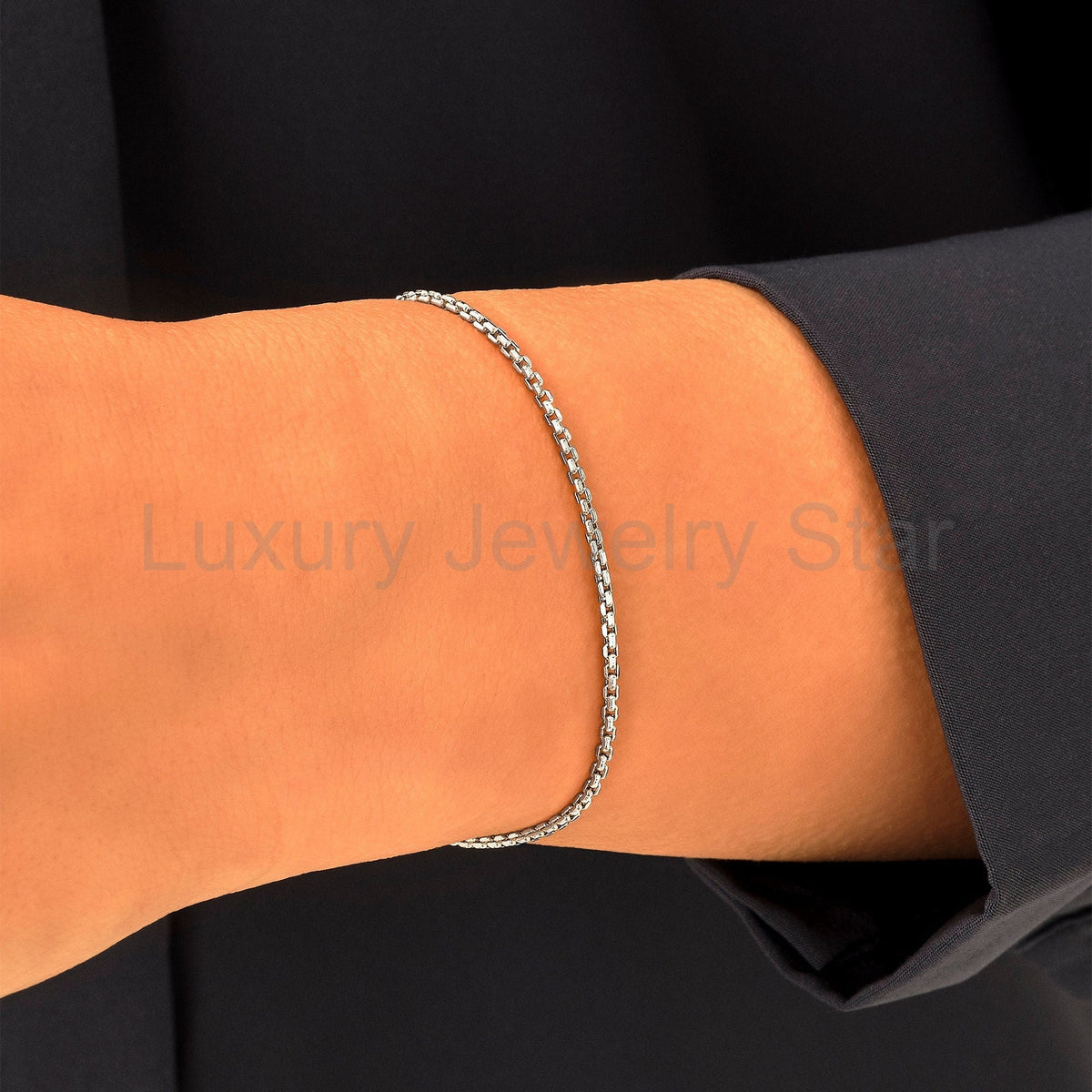 14k Solid Gold Box Chain Bracelet | Unisex Real Gold Layering Jewelry | Stackable Gift for - image 9