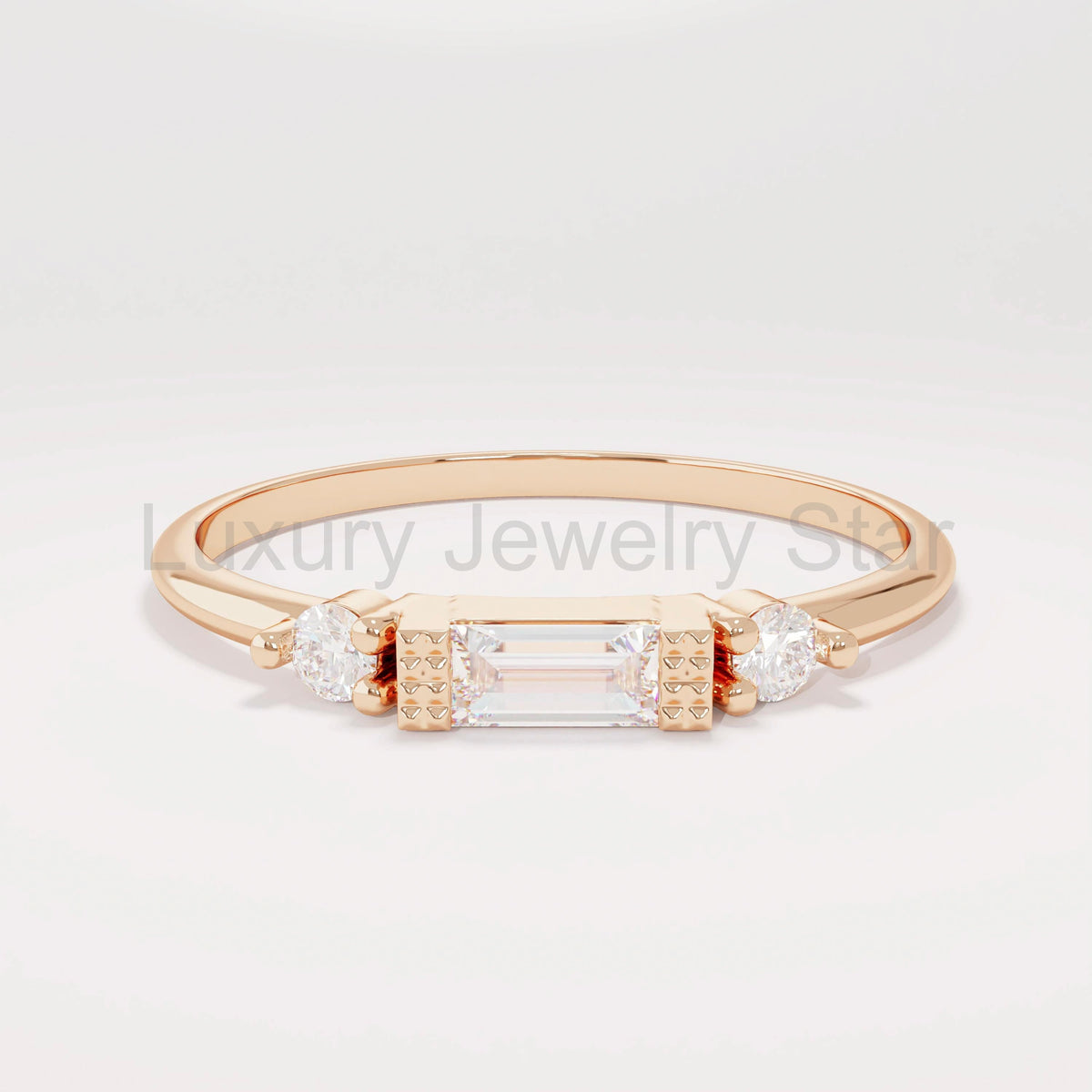 14k Solid Gold Baguette Diamond Ring | Minimalist Engagement Ring & Stacking Band for - image 3