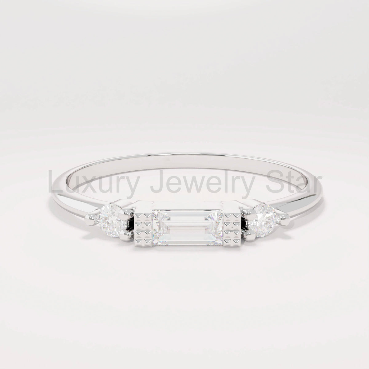 14k Solid Gold Baguette Diamond Ring | Minimalist Engagement Ring & Stacking Band for - image 4