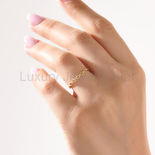 Minimalist Twist Ring 14K Gold – Women’s Dainty All-Finger Stacking Band - image 2
