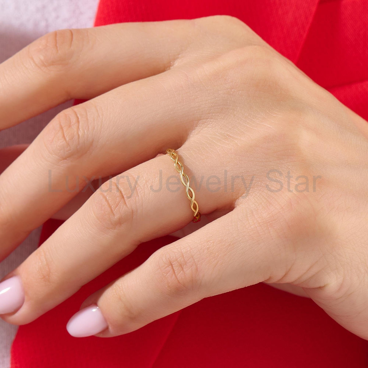 Minimalist Twist Ring 14K Gold – Women’s Dainty All-Finger Stacking Band - image 4