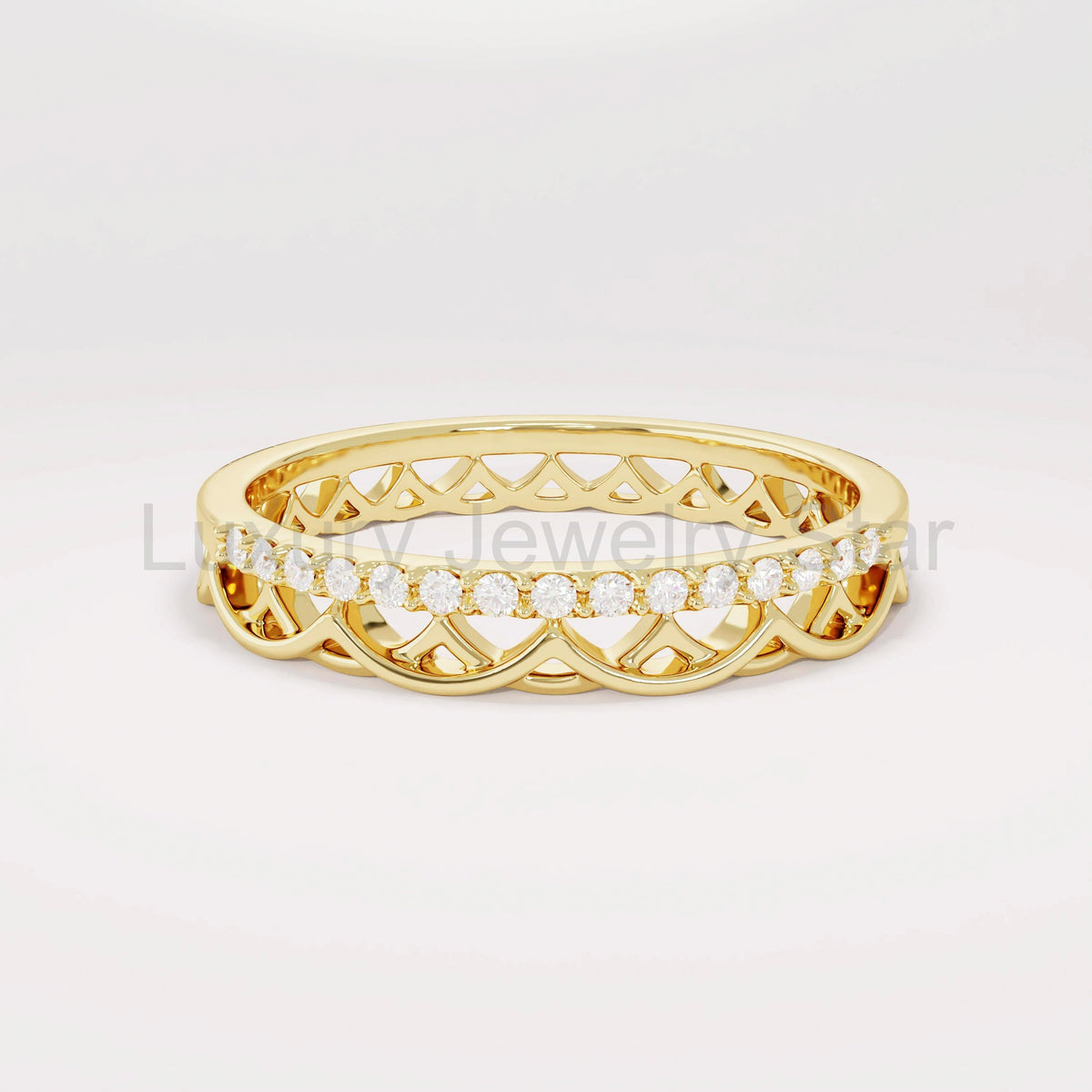 Bridal Celtic Ring: 14K Gold Pave Diamond Knot Band – Unique Wedding Jewelry - image 5