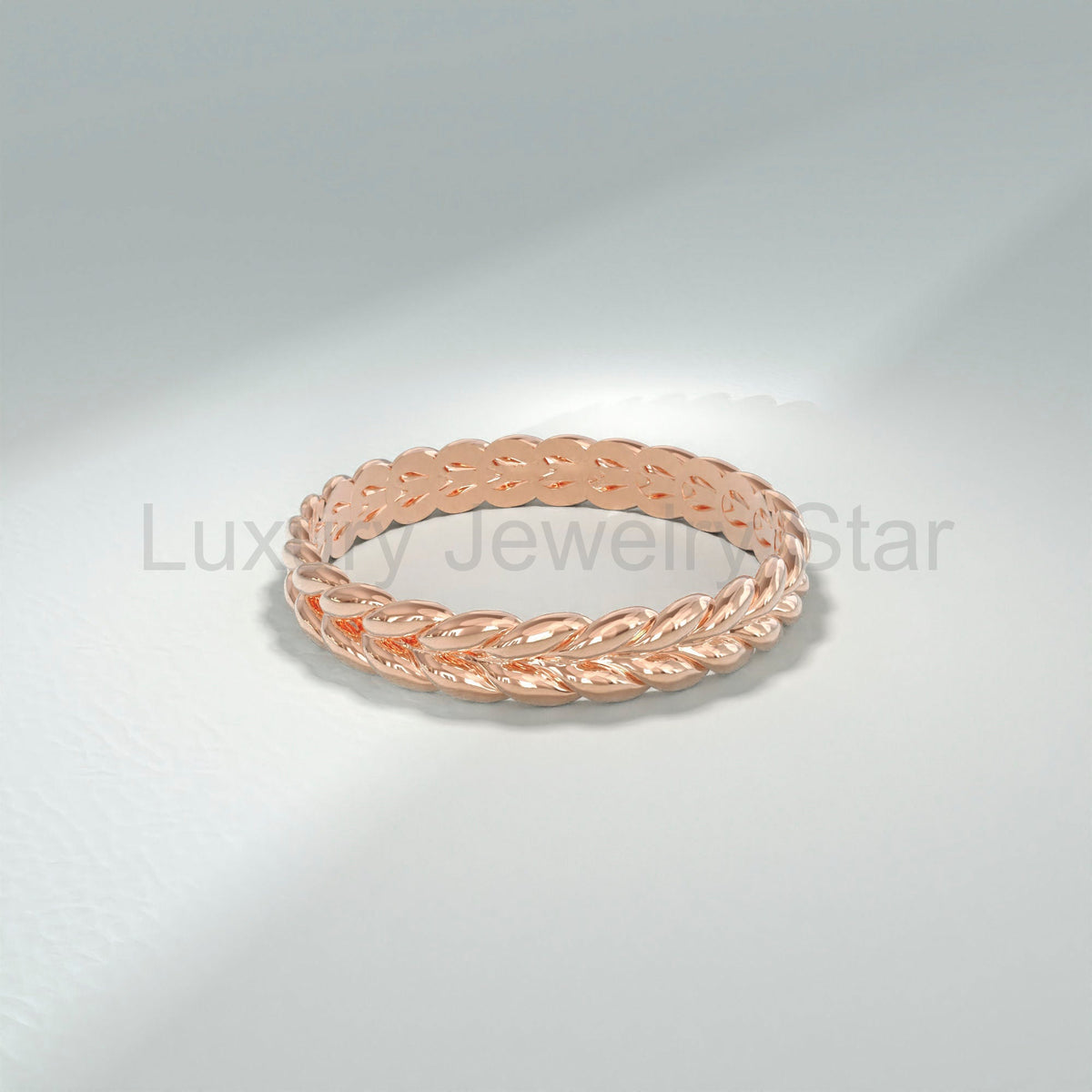 Nature-Inspired Wheat Ring 14K Gold – Unisex Floral Texture Gold Band - image 8