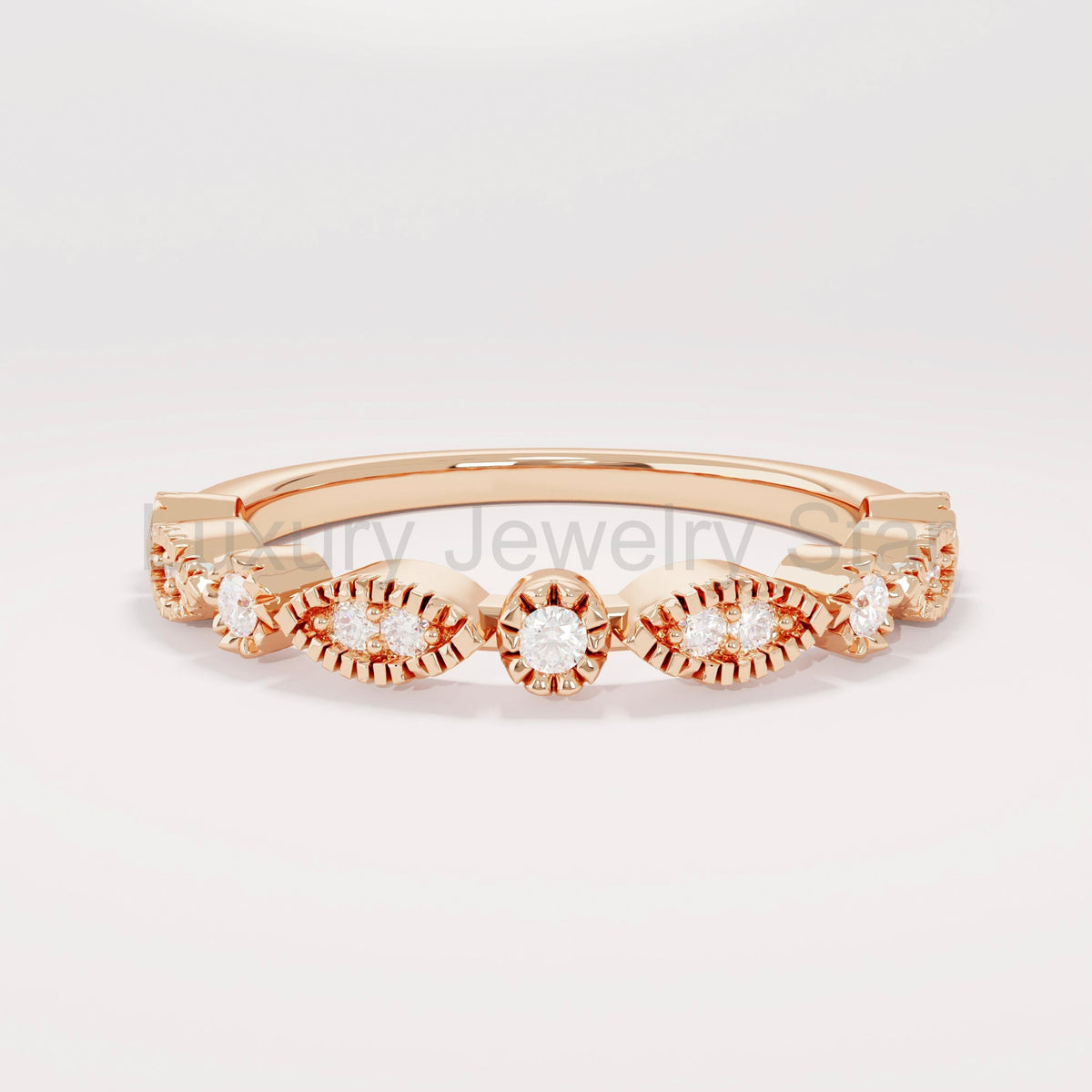 Vintage Art Deco Diamond Ring 14K Gold – Women’s Unique Pavé Stacking Band
