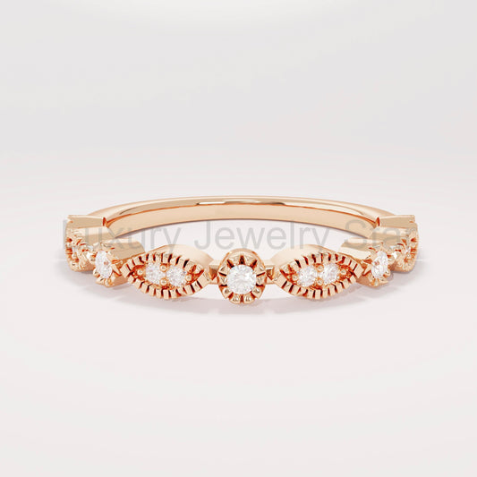 Vintage Art Deco Diamond Ring 14K Gold – Women’s Unique Pavé Stacking Band