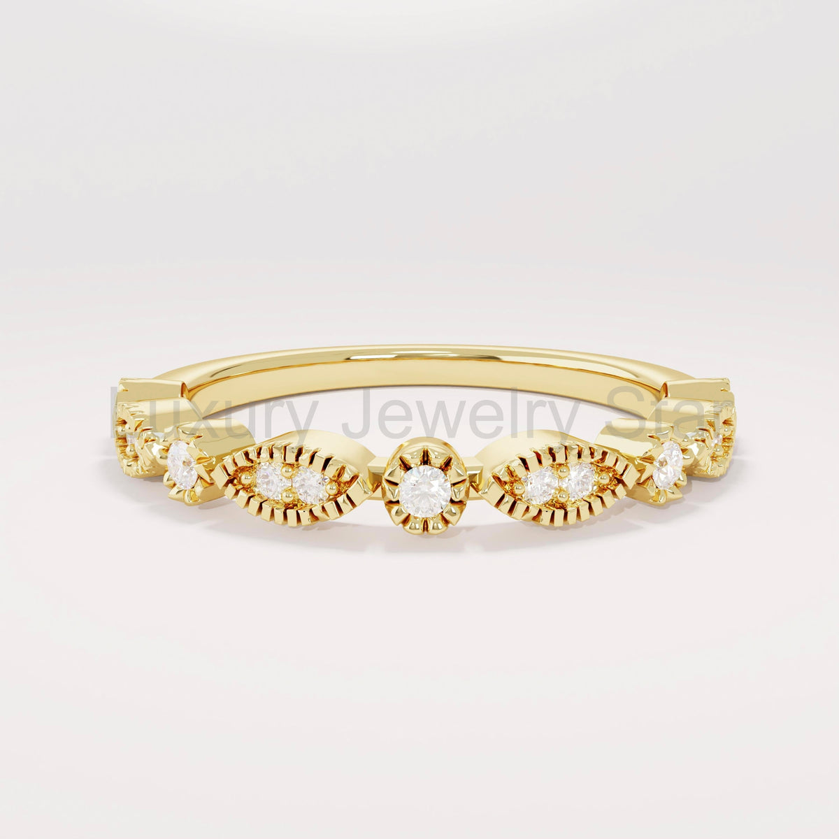 Vintage Art Deco Diamond Ring 14K Gold – Women’s Unique Pavé Stacking Band - image 6