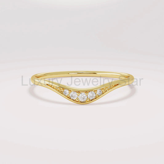 Pave Diamond Curved Ring 14K Gold – Women’s Stacking Enhancer Fine Band